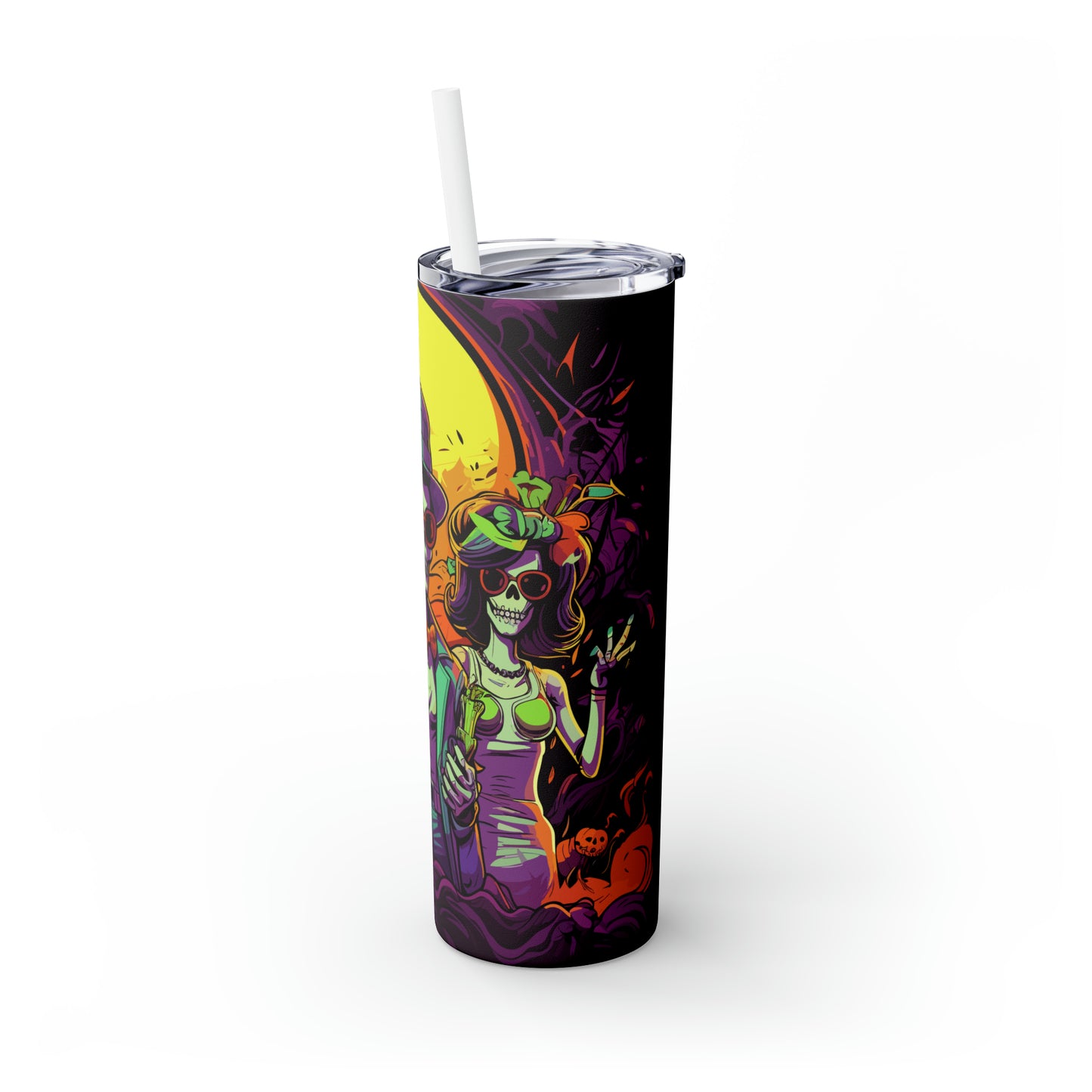Halloween Skinny Tumbler with Straw 20oz - Spooky Drinkware - Retro Theme - BPA-Free, Reusable Cup, Halloween Tumbler, Halloween Gift