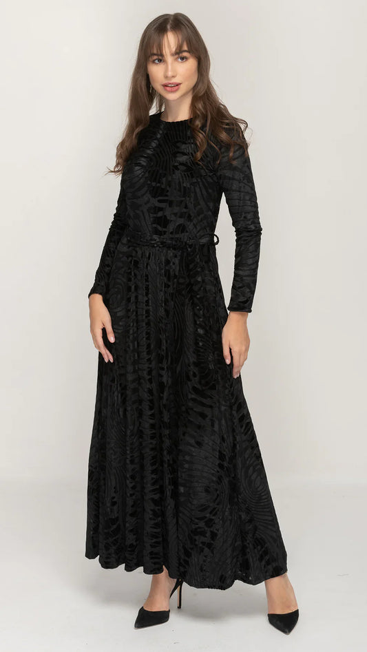 Maxi Dress Belted Textured Velvet Maxi Dress KMW
