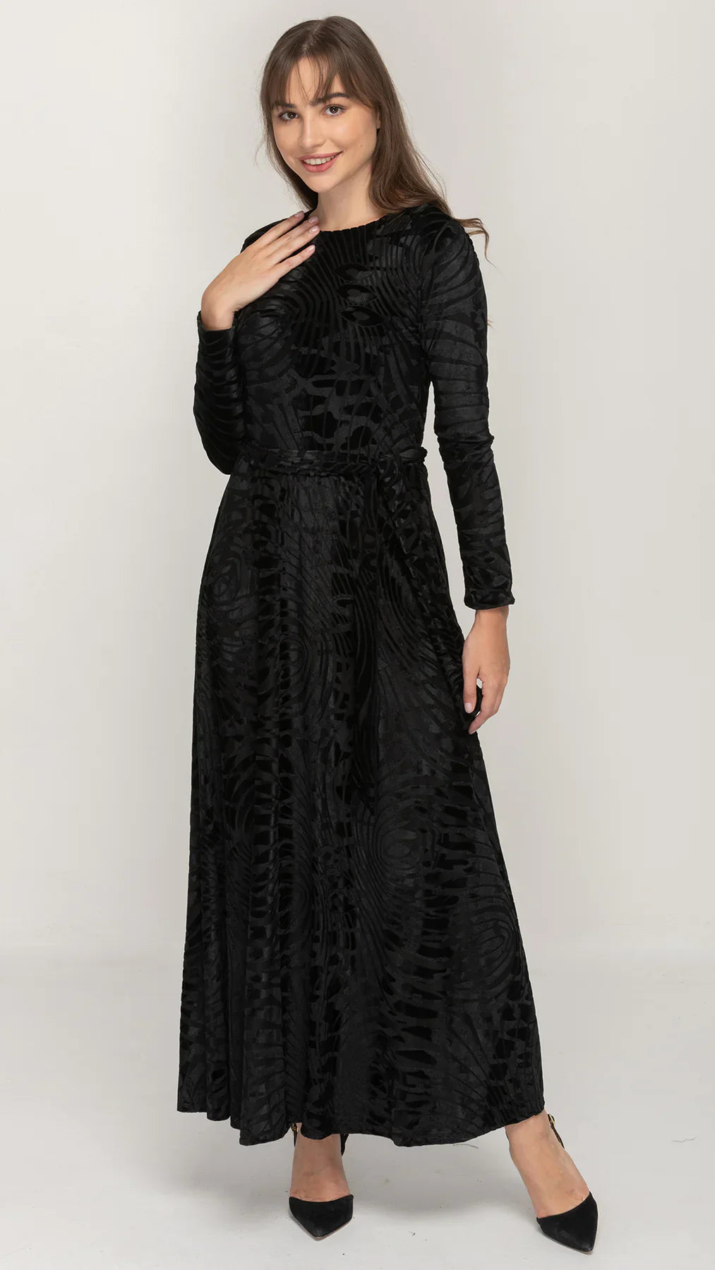 Maxi Dress Belted Textured Velvet Maxi Dress KMW