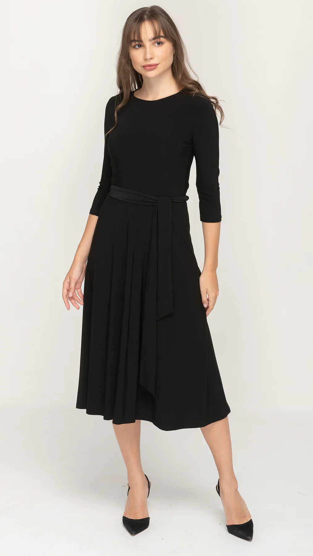 Belted Midi Dress Long Sleeve Fit and Flare Dress