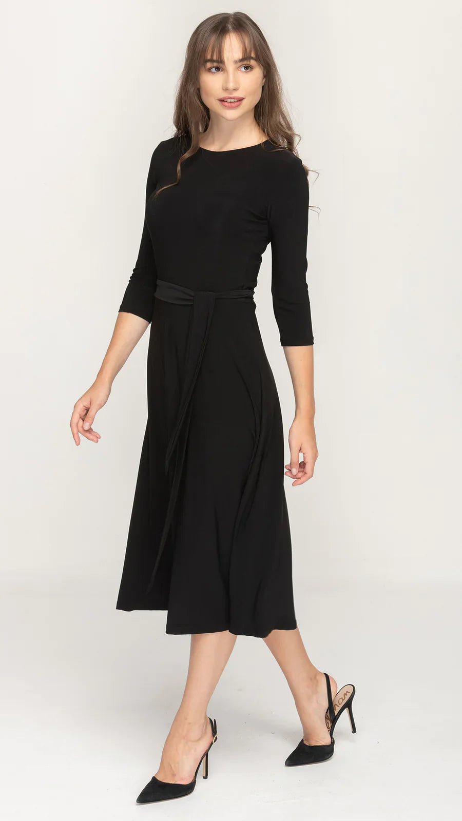 Belted Midi Dress Long Sleeve Fit and Flare Dress