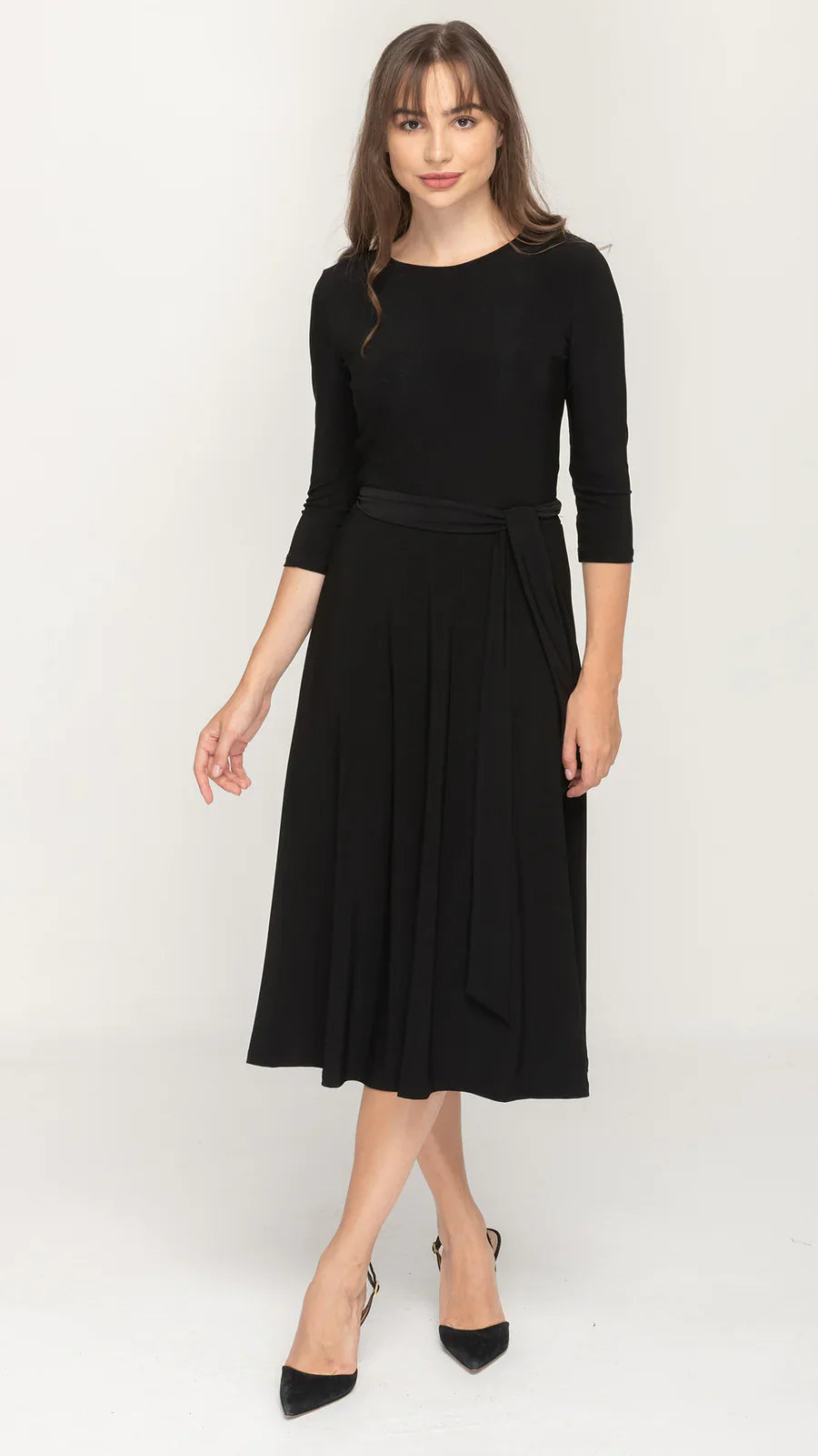Belted Midi Dress Long Sleeve Fit and Flare Dress
