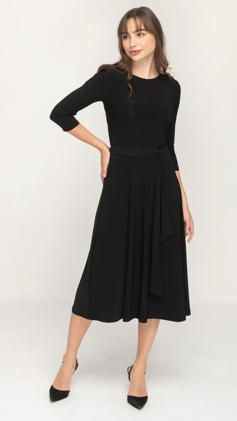 Belted Midi Dress Long Sleeve Fit and Flare Dress