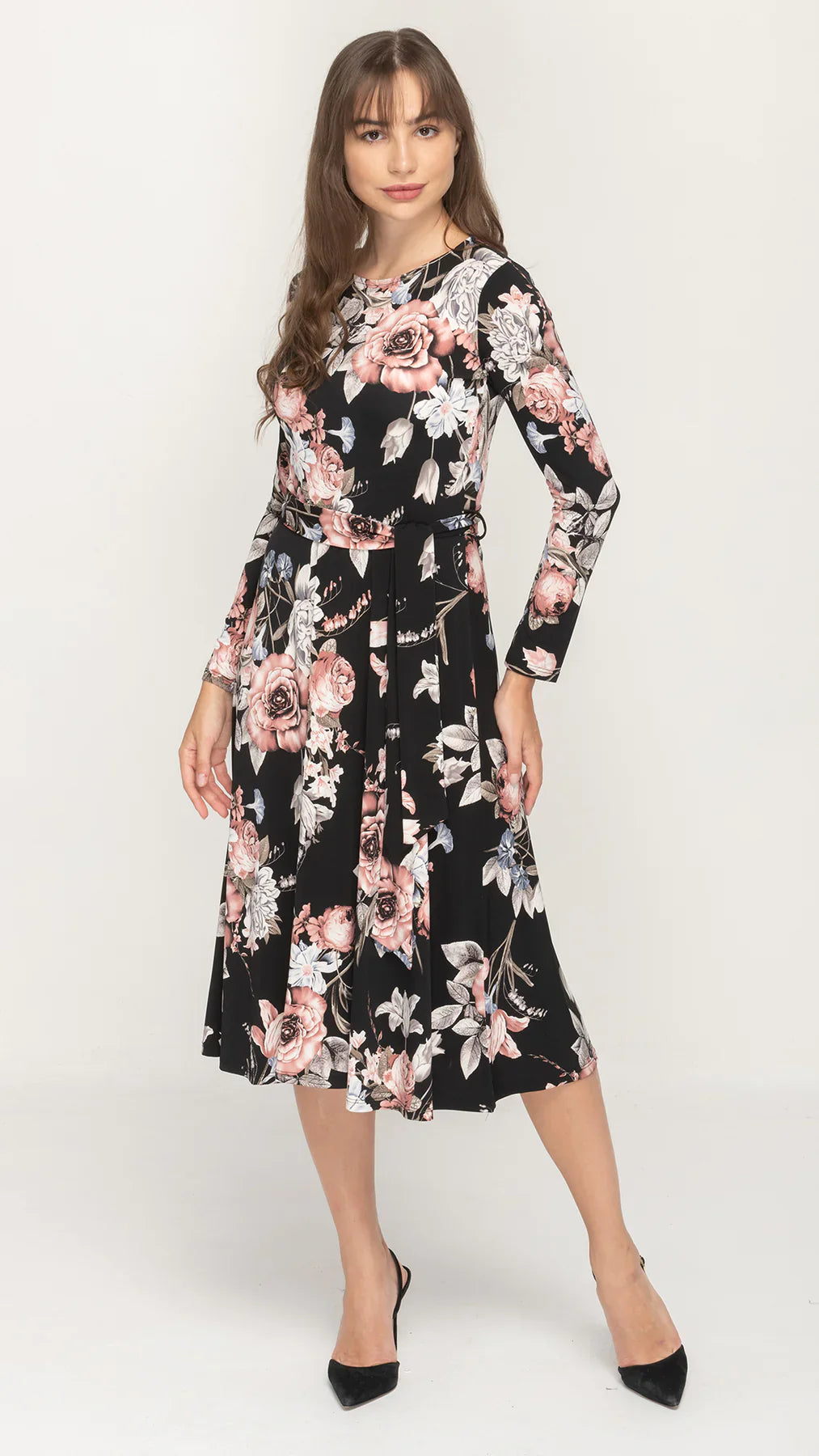Belted Midi Dress Long Sleeve Fit and Flare Dress