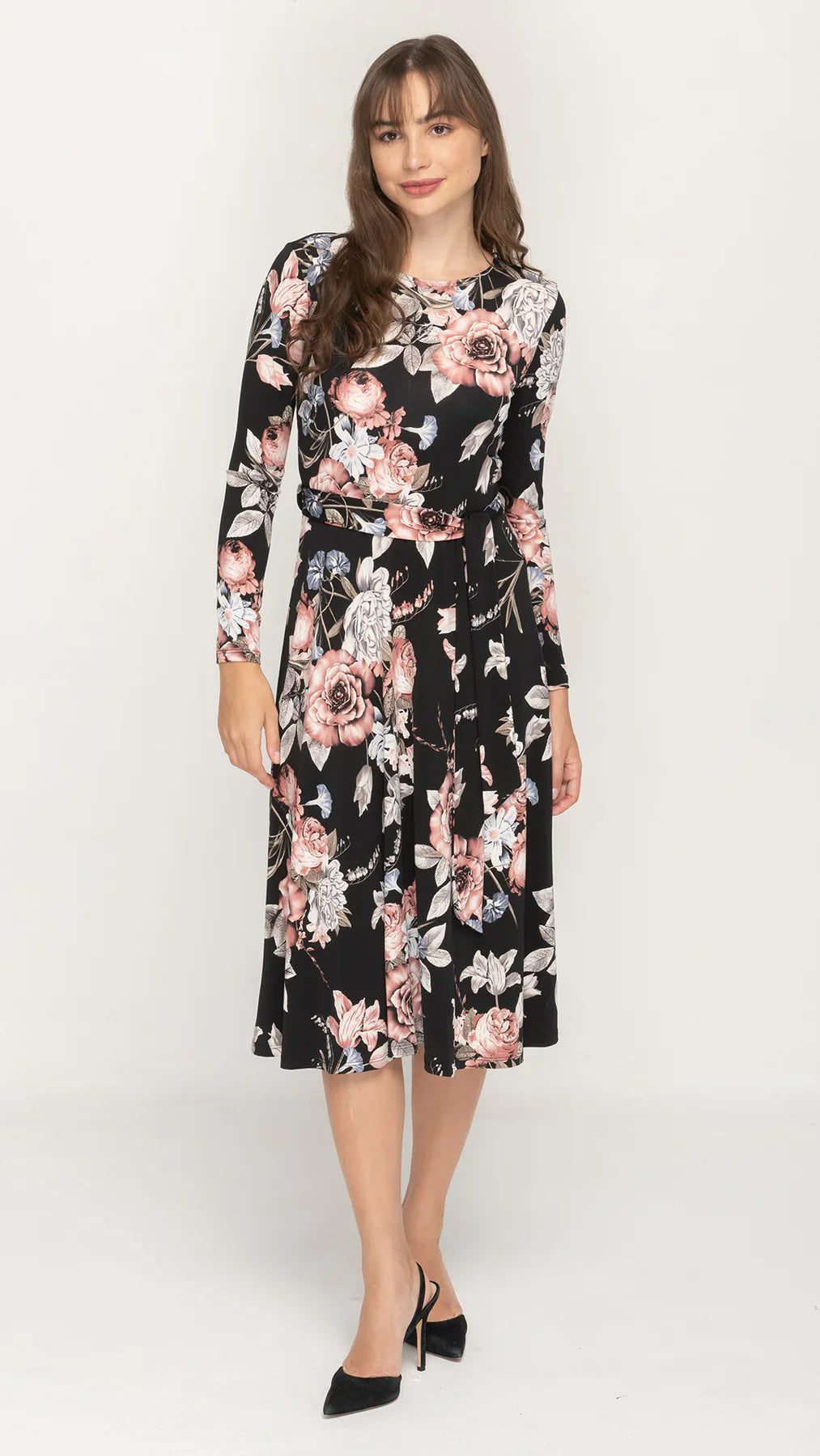Belted Midi Dress Long Sleeve Fit and Flare Dress