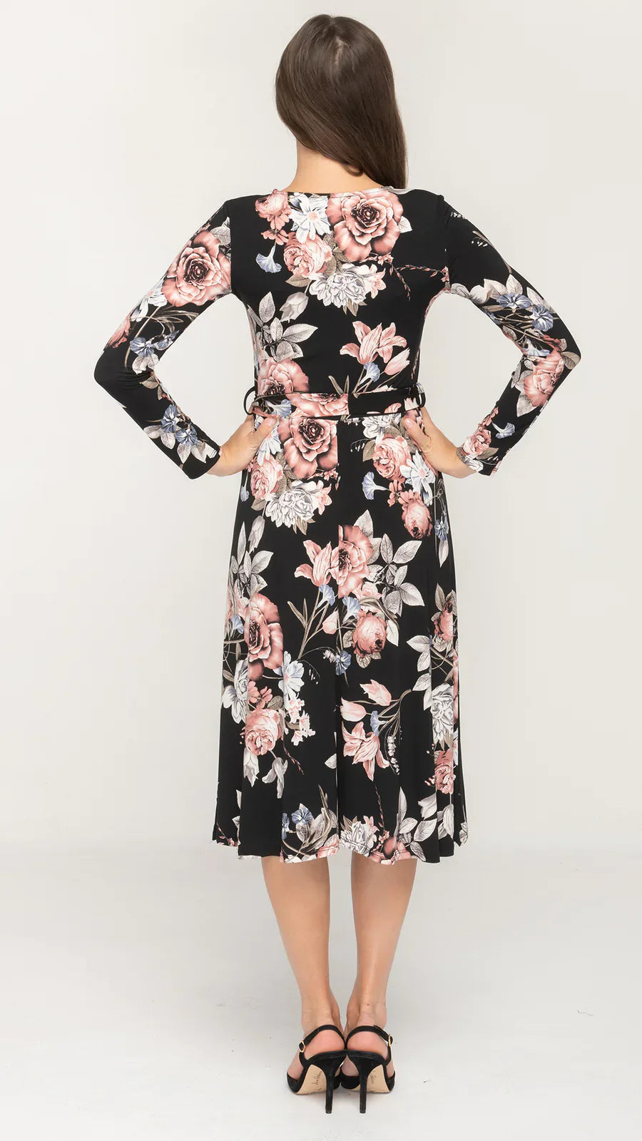 Belted Midi Dress Long Sleeve Fit and Flare Dress