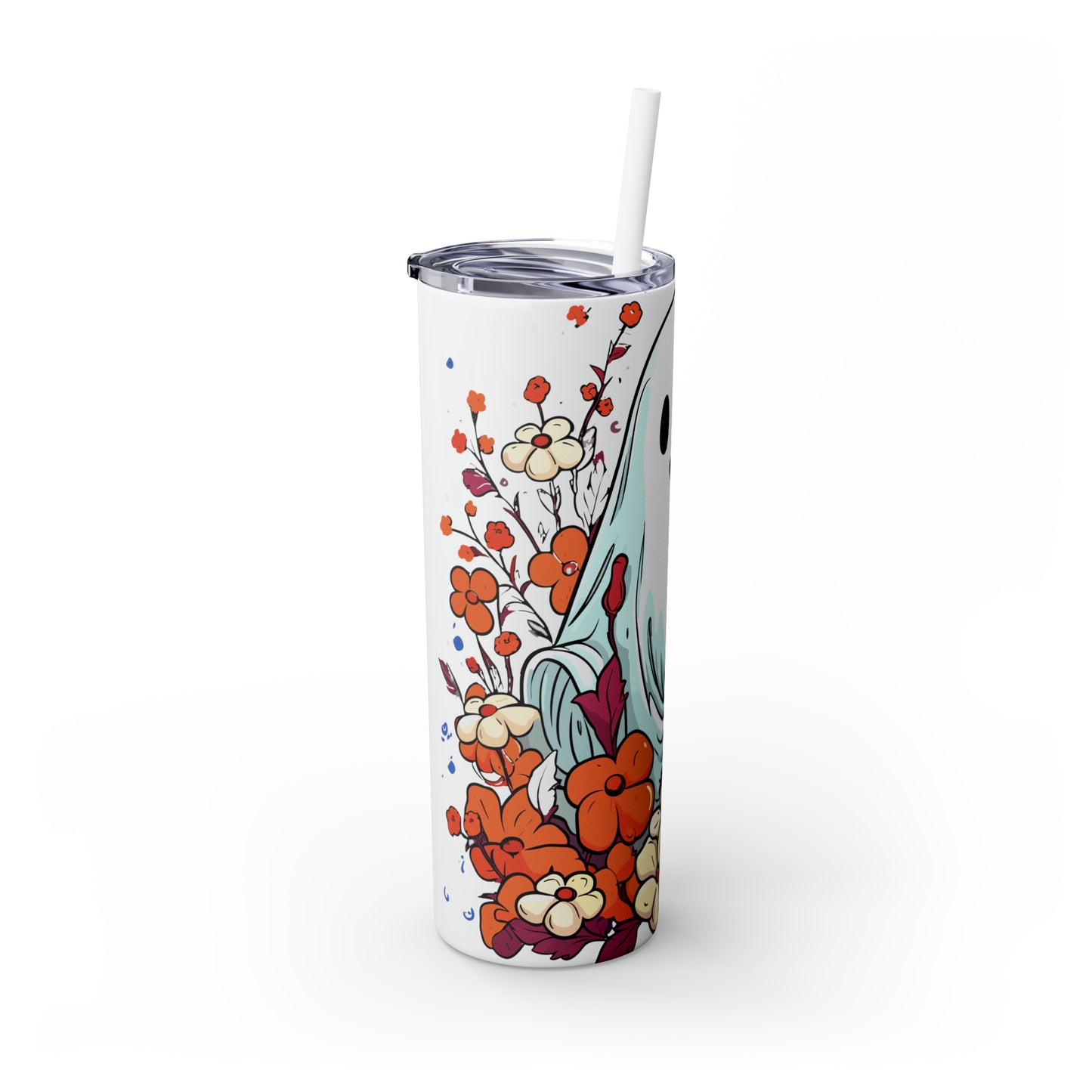 Halloween Skinny Tumbler with Straw 20oz - Spooky Drinkware - Ghost Theme - BPA-Free, Reusable Cup, Halloween Tumbler, Halloween Gift