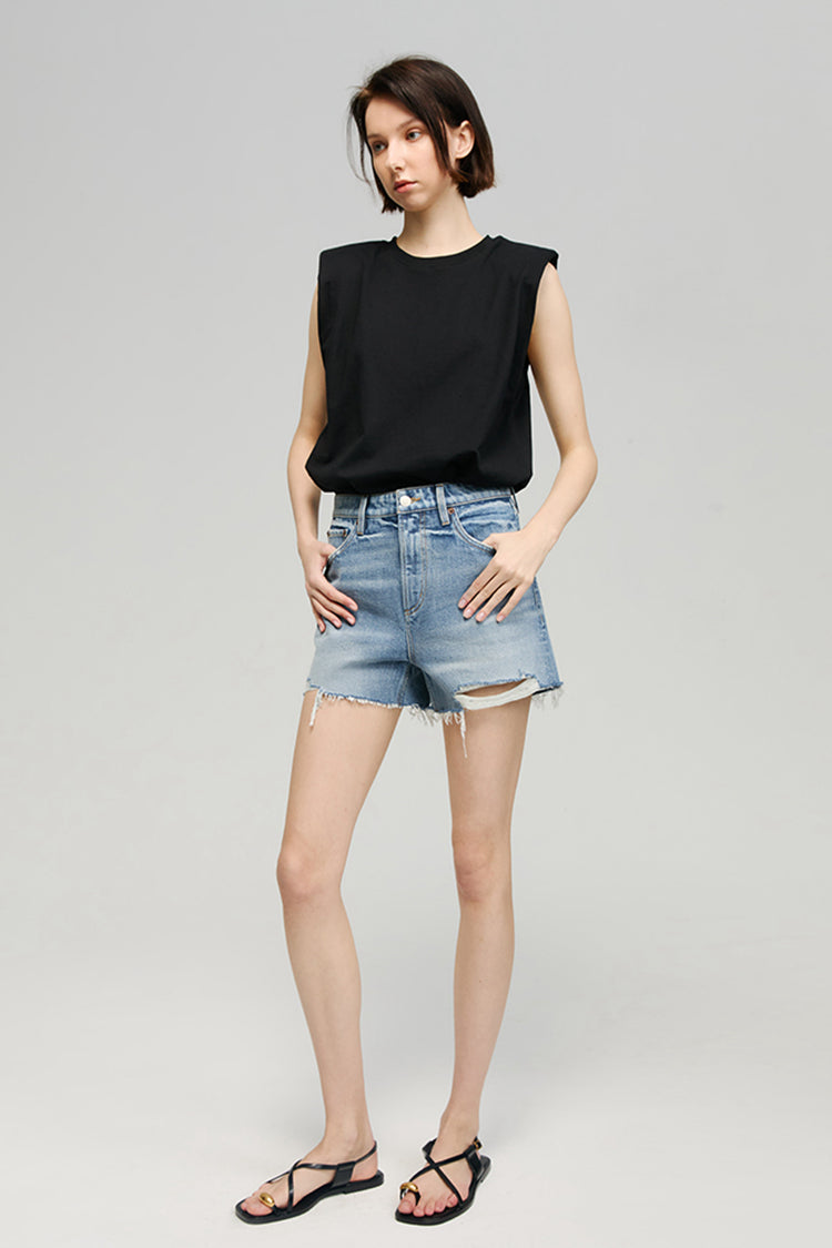 Sun-Kissed Vintage High-Rise Cut Off Denim Shorts HJ115