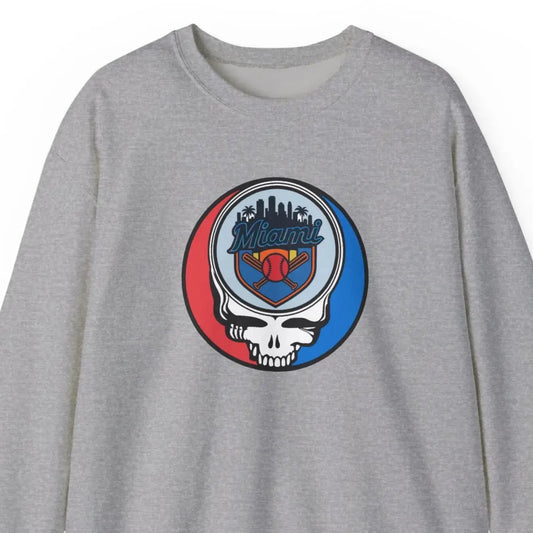 Grateful Dead Stealie Crewneck Sweatshirt Heavy Blend Miami Baseball Edition MLB