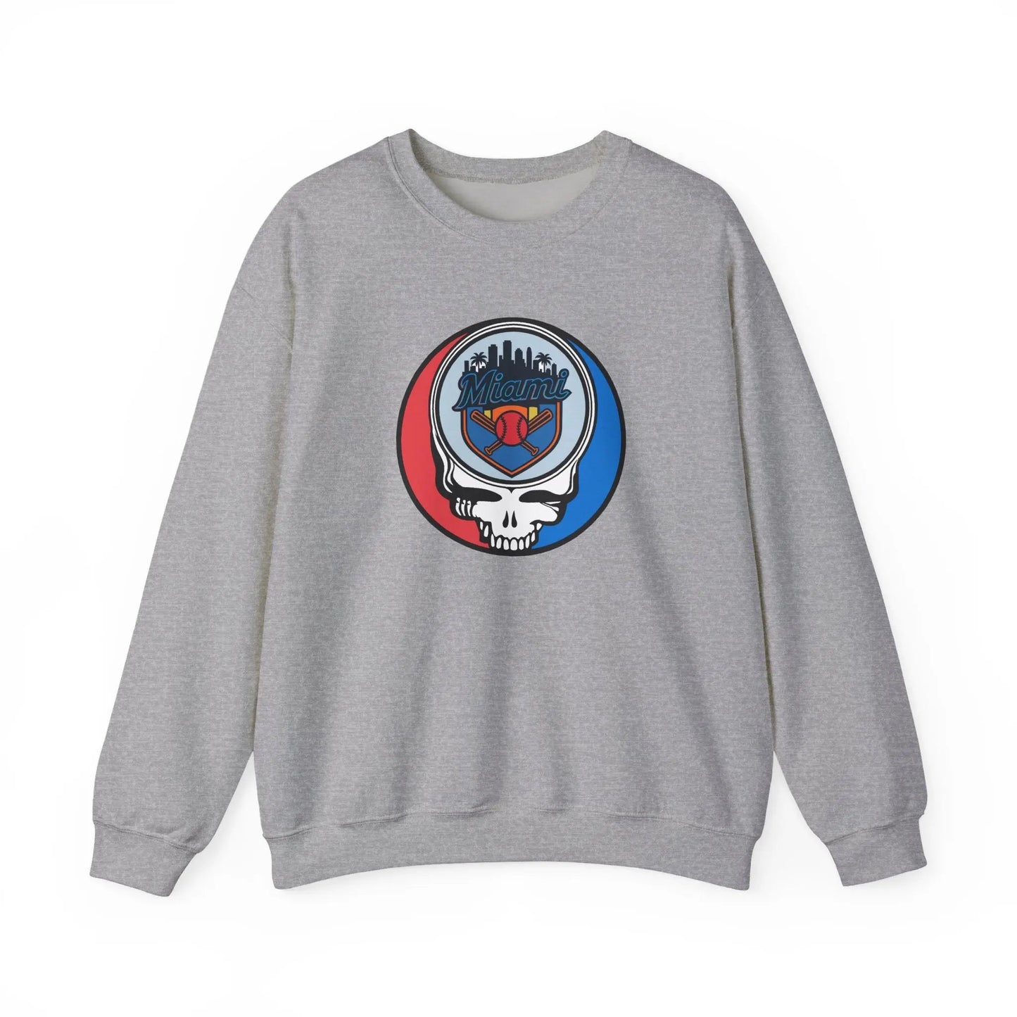 Grateful Dead Stealie Crewneck Sweatshirt Heavy Blend Miami Baseball Edition MLB
