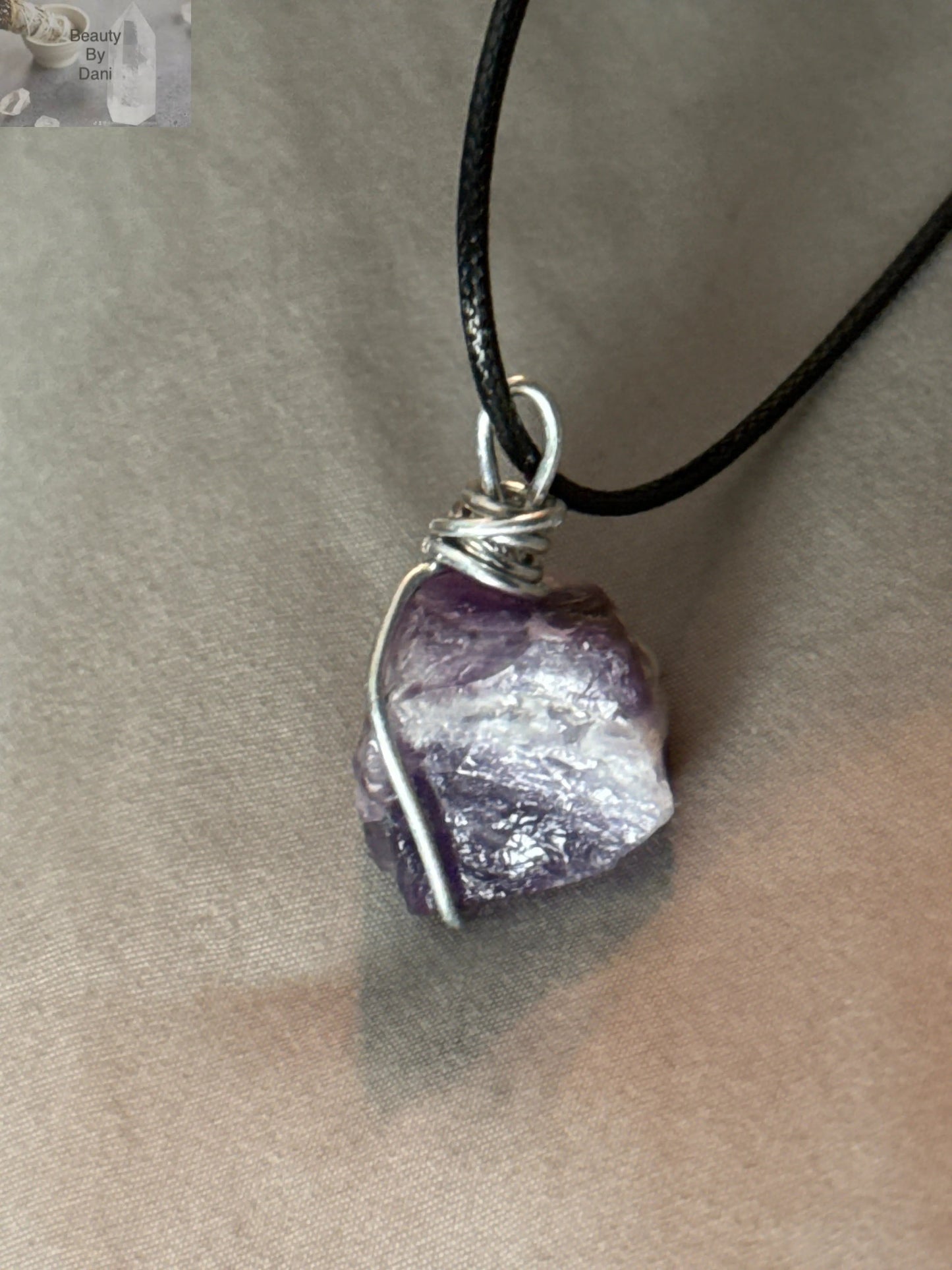 Amethyst Gemstone Stainless Steel Leather Necklace