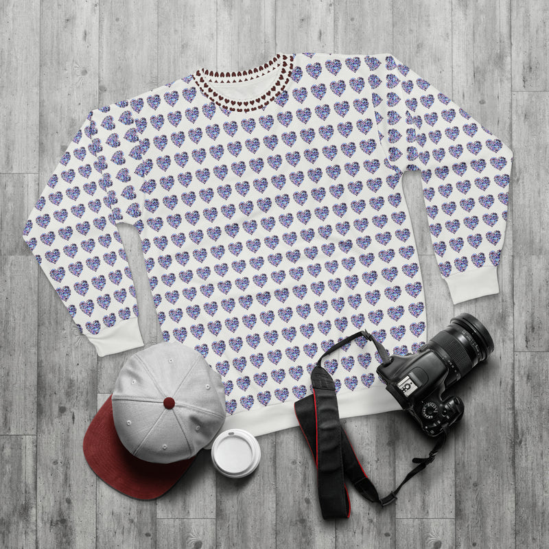 Multi Color Heart Shape Design White Unisex Sweatshirt Valentine's Day