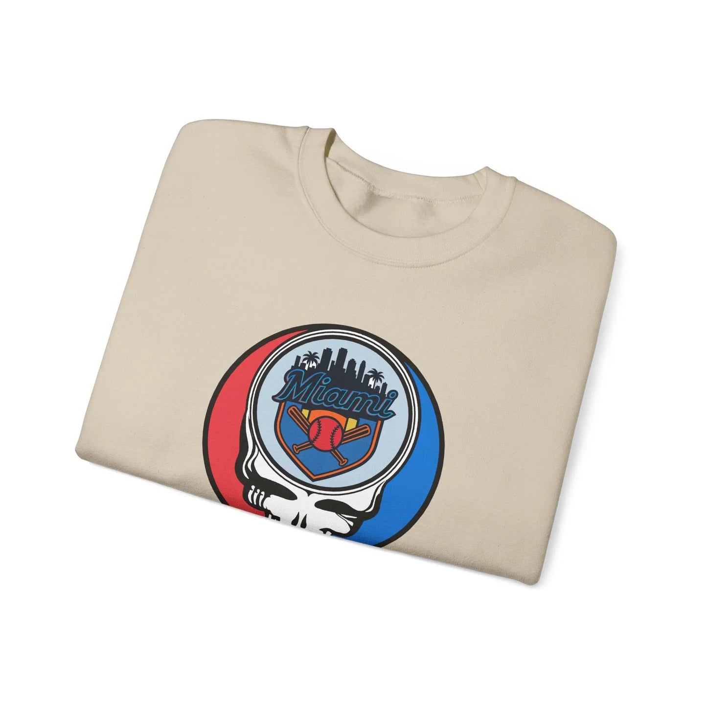 Grateful Dead Stealie Crewneck Sweatshirt Heavy Blend Miami Baseball Edition MLB