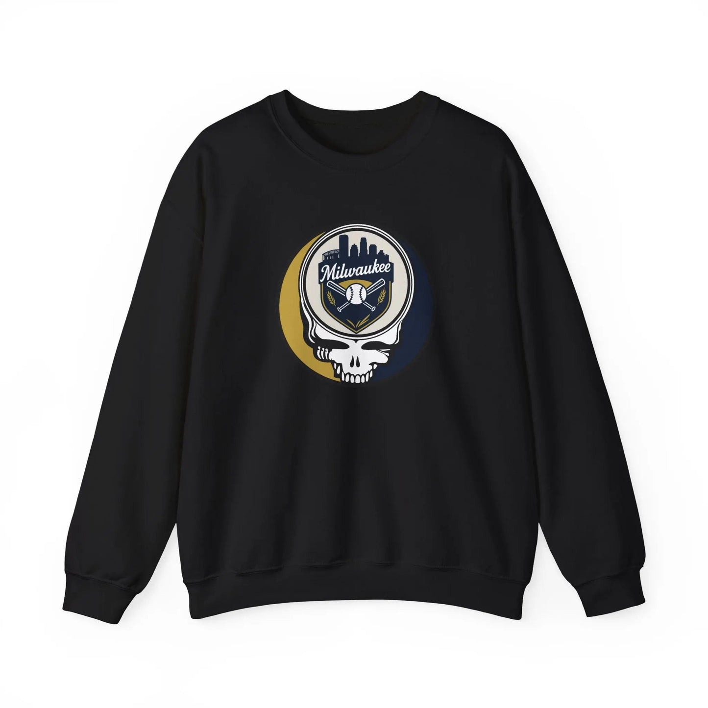 Grateful Dead Stealie Heavy Blend Crewneck Sweatshirt Milwaukee Baseball Edition MLB