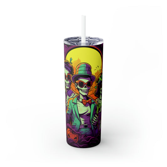 Halloween Skinny Tumbler with Straw 20oz - Spooky Drinkware - Retro Theme - BPA-Free, Reusable Cup, Halloween Tumbler, Halloween Gift