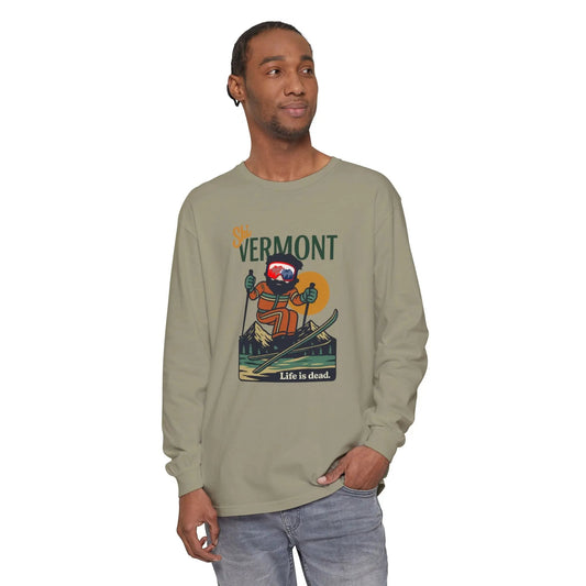 Long Sleeve Garment-Dyed T-Shirt 100% Ring-Spun Cotton Ski Vermont