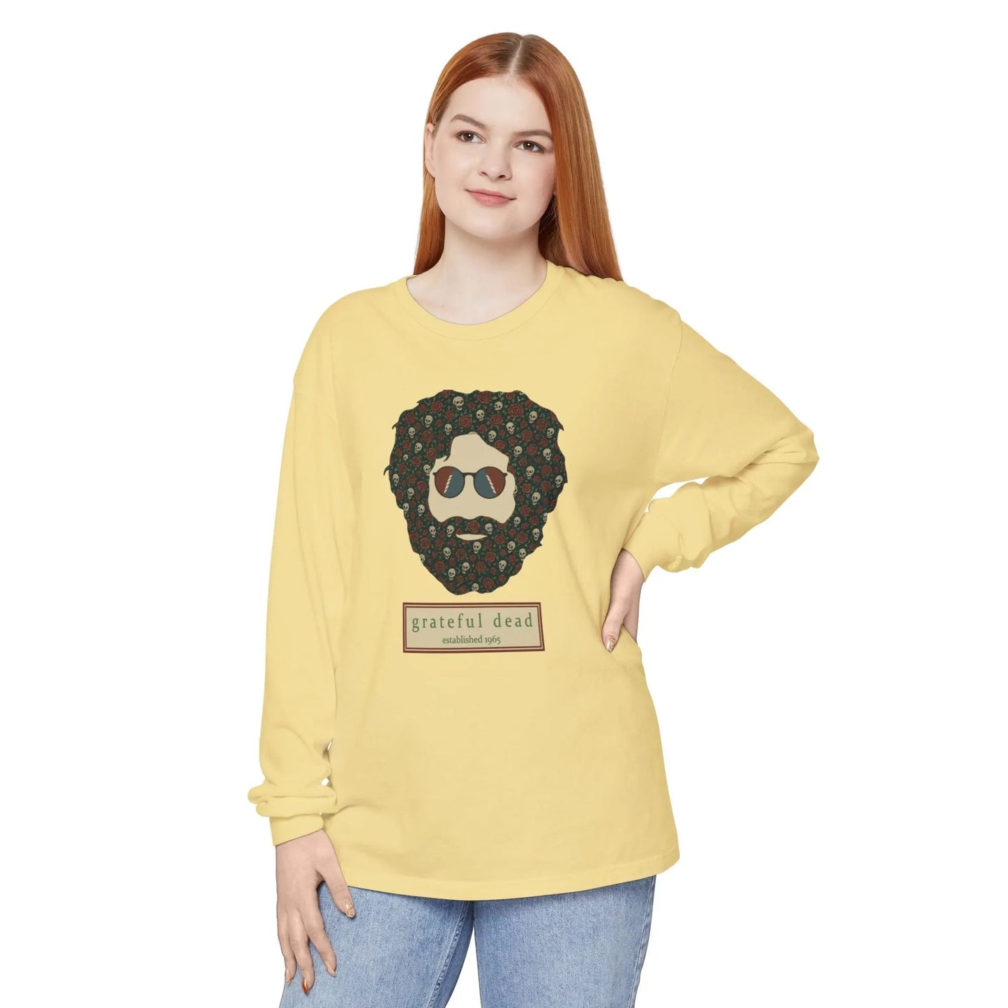 Garment-Dyed Long Sleeve T-Shirt Jerry Vineyard Collection Skulls & Roses