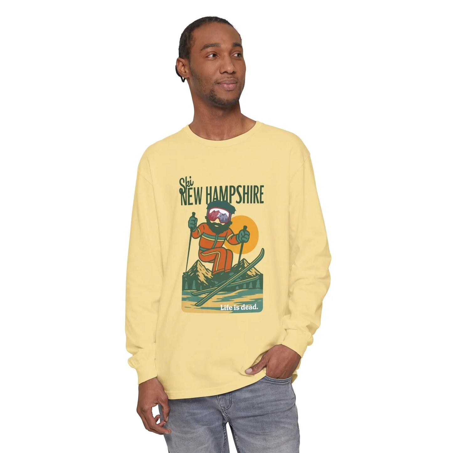 Ski New Hampshire Garment-Dyed Long Sleeve T-Shirt Mountain Collection