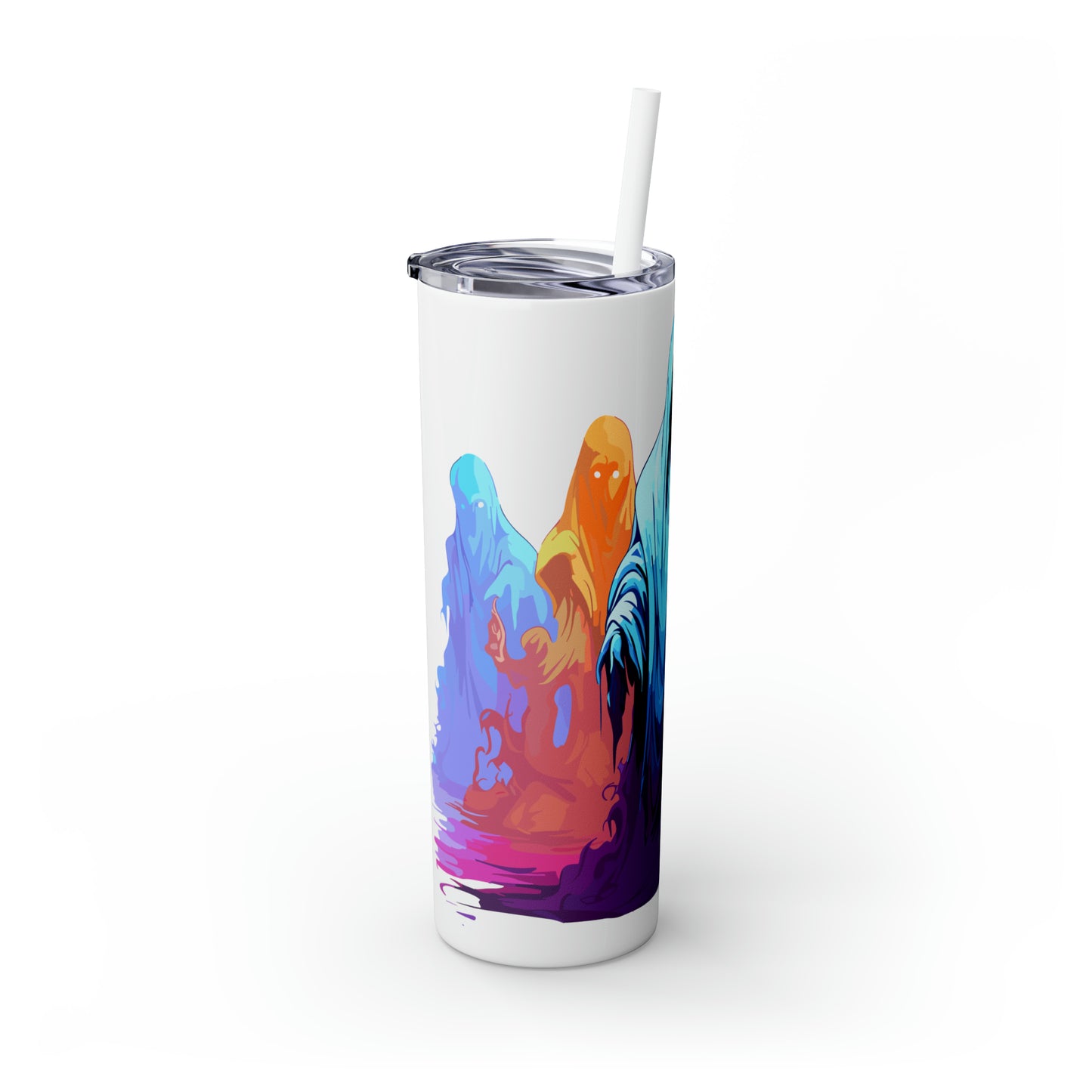 Halloween Skinny Tumbler with Straw 20oz - Spooky Drinkware - Ghost Theme - BPA-Free, Reusable Cup, Halloween Tumbler, Halloween Gift