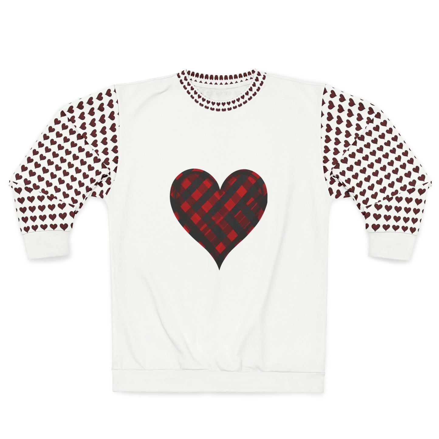 Valentine's Day best gift, red and black check heart shape design White Unisex Sweatshirt (AOP)
