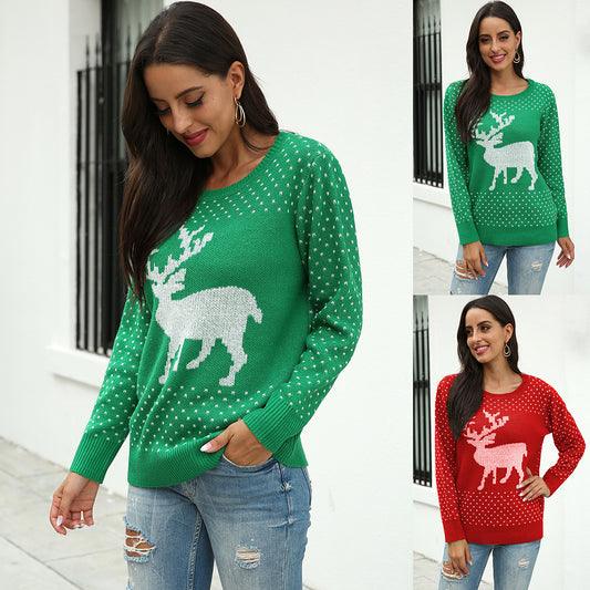 Fawn Jacquard Animal Pattern Christmas Sweater