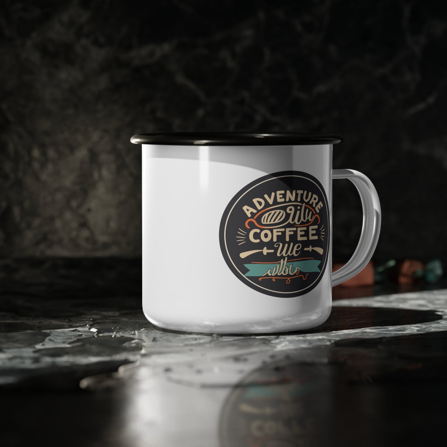 Enamel Camp Cup - Unique Adventure Begins with Coffee Travel Mug