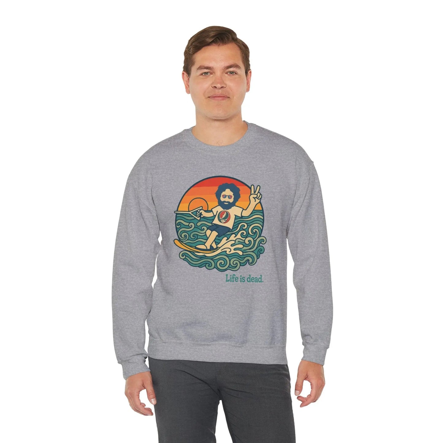 Life is Dead Crewneck Sweatshirt Heavy Blend Waterskiin' Jerry