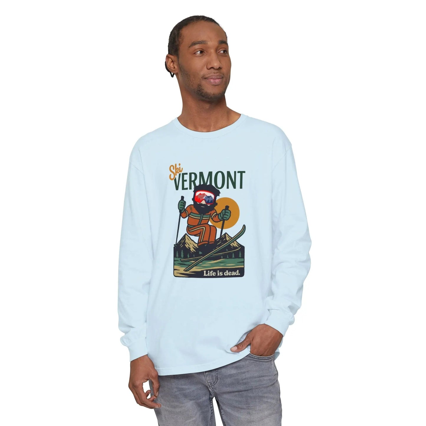 Long Sleeve Garment-Dyed T-Shirt 100% Ring-Spun Cotton Ski Vermont
