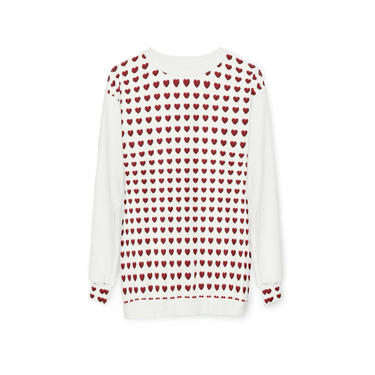 Valentine's Day best gift, red heart shape design White Unisex Sweatshirt (AOP)