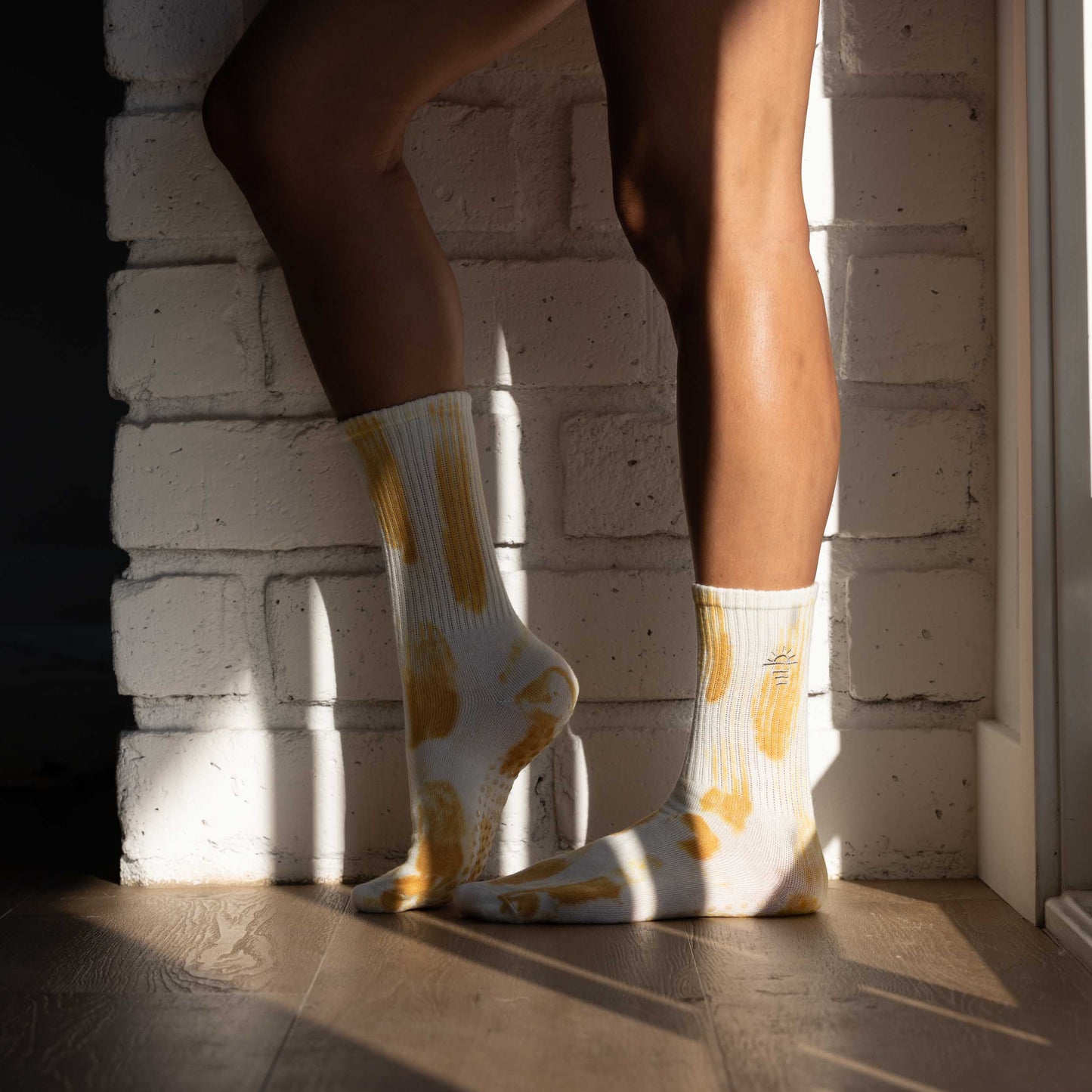 Pilates Grip Sock Tie Dye Yellow Non-Slip Socks