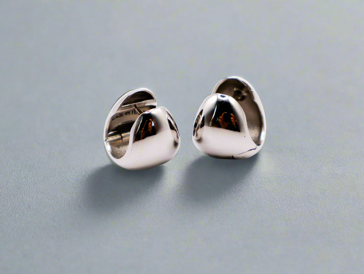 Silver Peanut-Shaped Earrings Italian Sterling Silver
