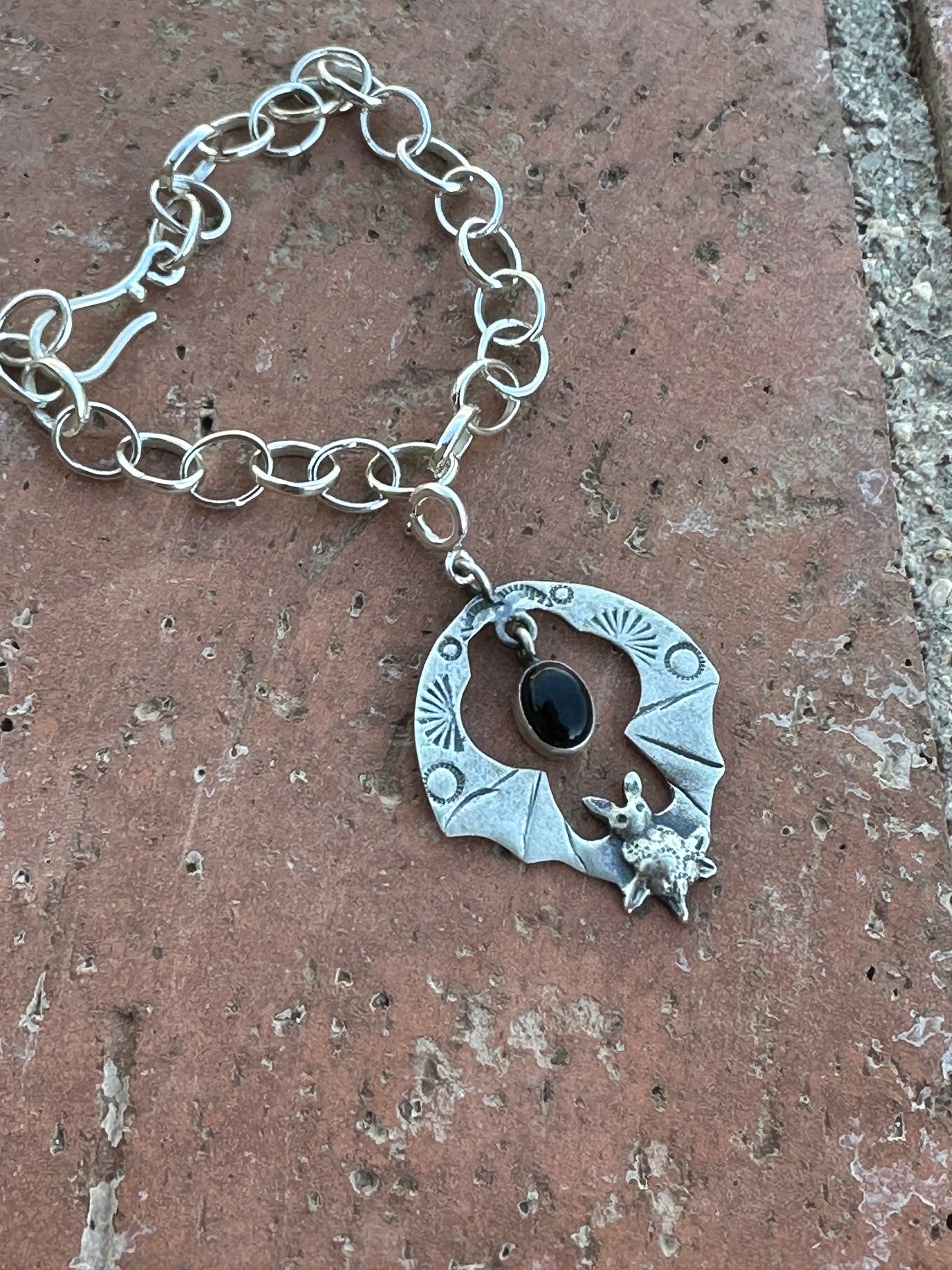 Onyx Silver Bat Charm Sterling Silver & Onyx Bat Charm Nizhoni Traders LLC