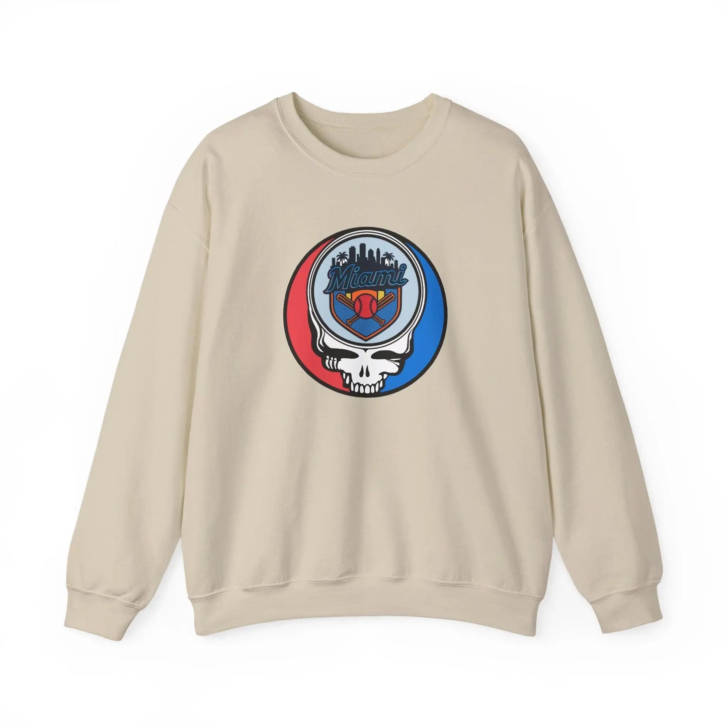 Grateful Dead Stealie Crewneck Sweatshirt Heavy Blend Miami Baseball Edition MLB