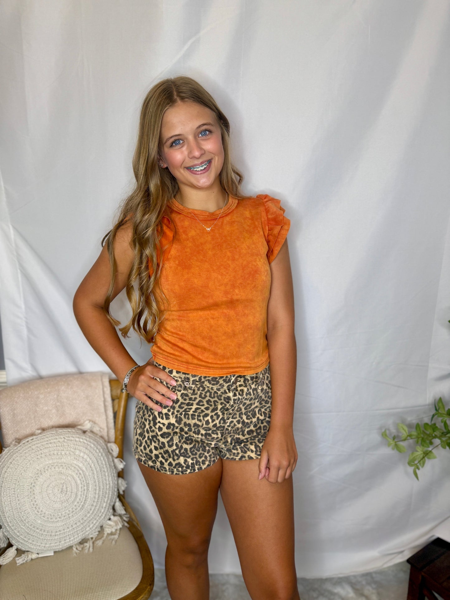 Ruffle Sleeve Orange Top Gameday Sweet Jude Boutique