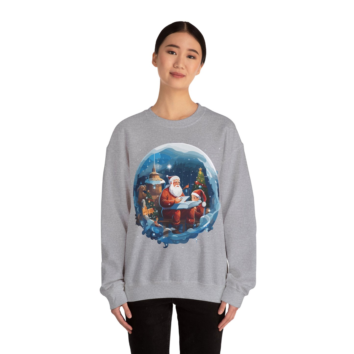 Santa reading book with people in space - Christmas Shirt, Holiday Xmas Shirt, Merry Christmas, Holiday Xmas, Unisex Xmas Shirt, Christmas Sweatshirt, Christmas Apparel, Xmas Celebration Shirt, Matching Family Outfits, Christmas Gifts
