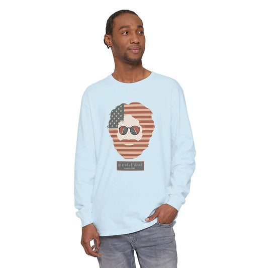 Garment-Dyed Long Sleeve T-Shirt 100% Cotton Stars & Stripes Jerry Vineyard Collection