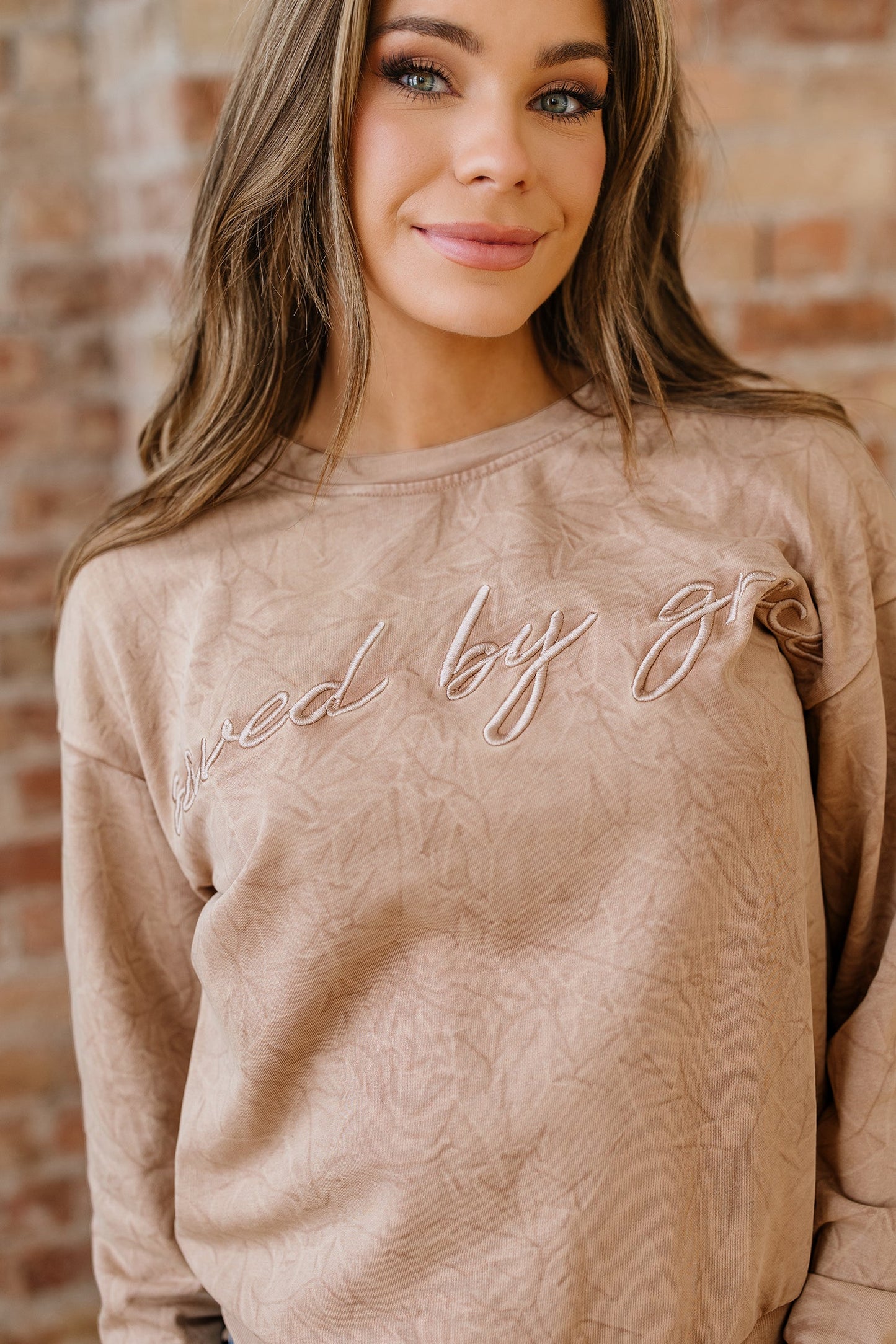 High-rise Mineral Wash Loose Sweatshirt Letter Embroidery