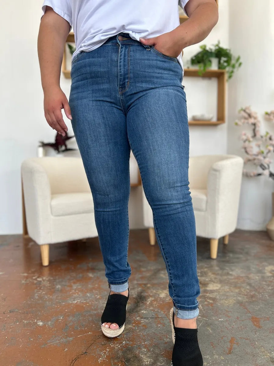 Cuffed Hem Skinny Jeans Full Size Judy Blue