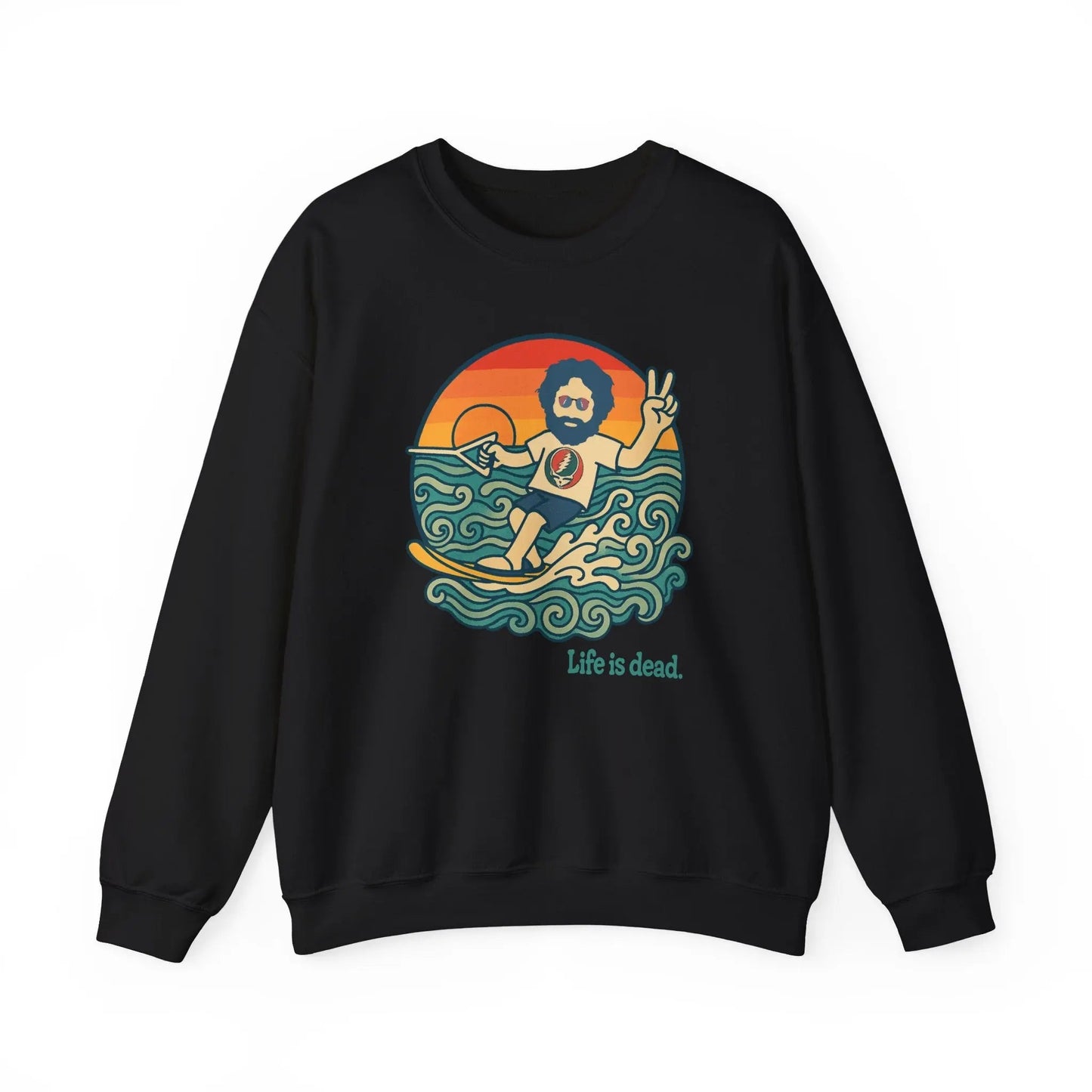 Life is Dead Crewneck Sweatshirt Heavy Blend Waterskiin' Jerry