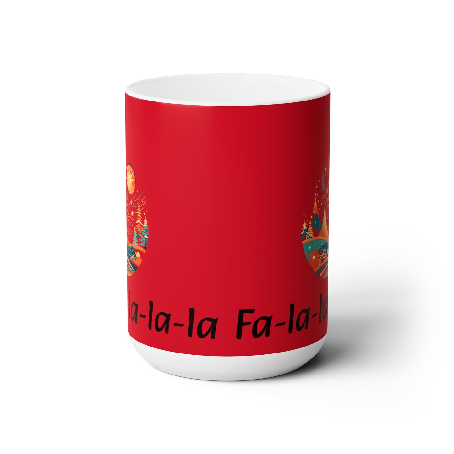 Colorful Christmas and Fa-la-la design dark red Ceramic Mug 15oz
