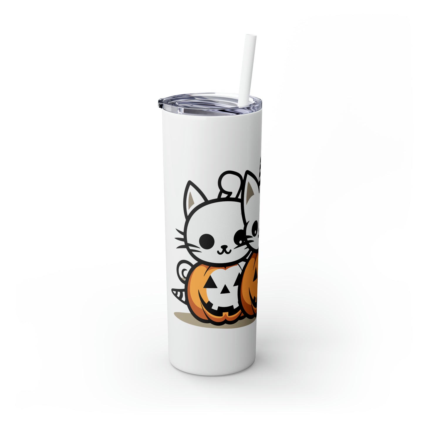 Halloween Skinny Tumbler with Straw 20oz - Spooky Drinkware - Cat Theme - BPA-Free, Reusable Cup, Halloween Tumbler, Halloween Gift