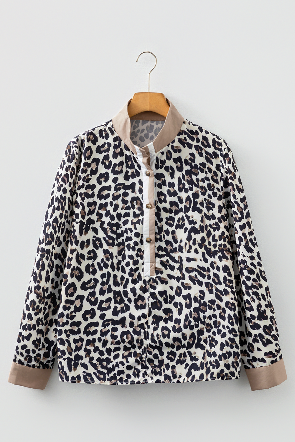 Multicolour Leopard Print Contrast Patchwork Button Collared Top