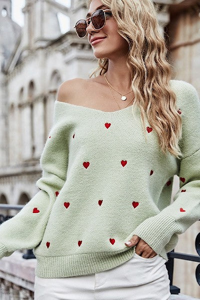 Heart Design Cozy Sweater