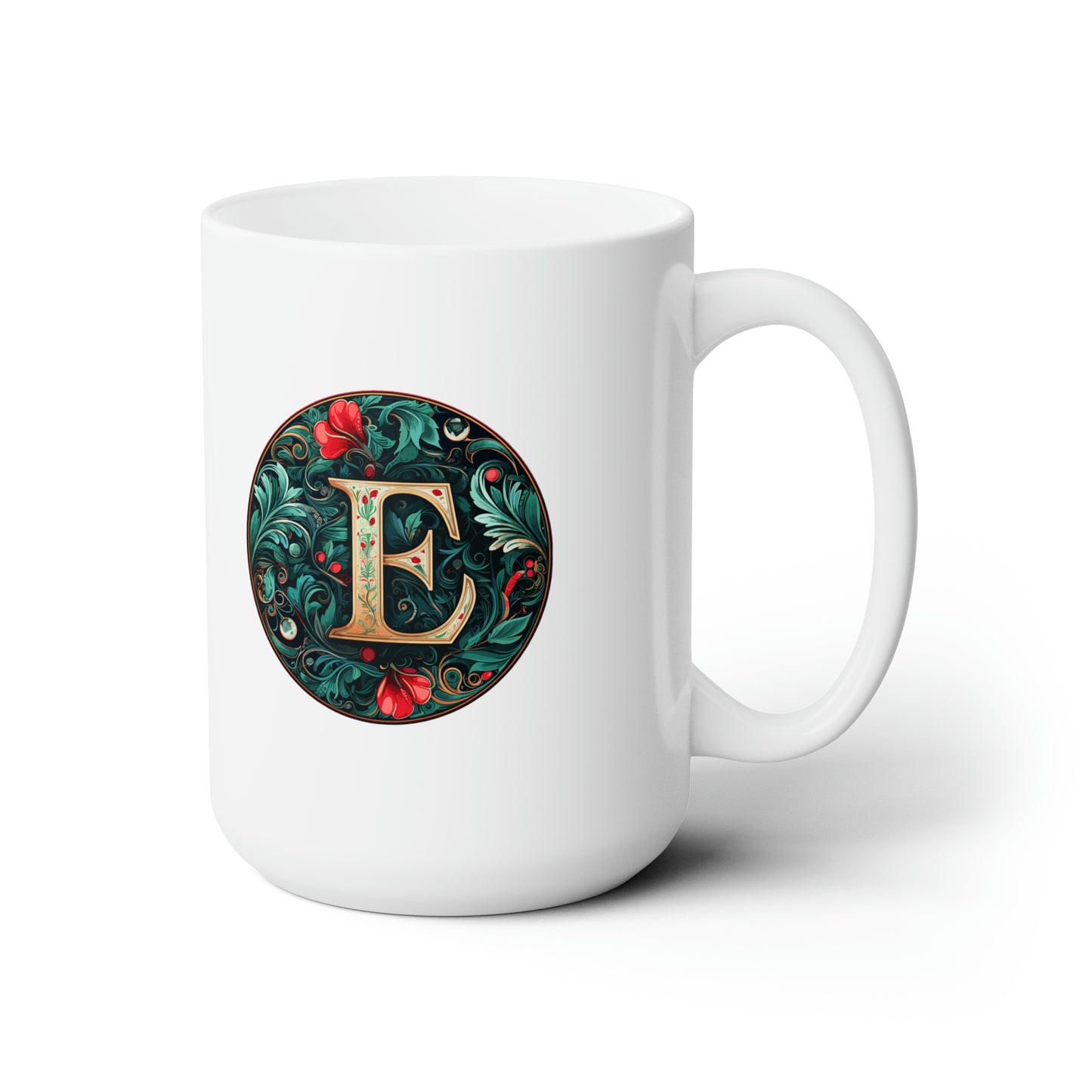 Christmas colorful Alphabet E design white Ceramic Mug 15oz