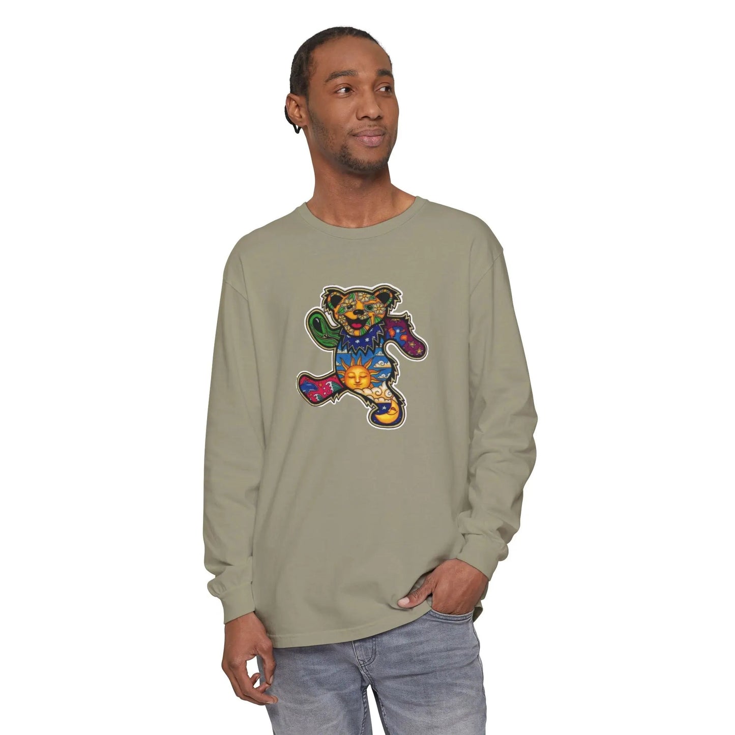 Patchwork Bear Garment-dyed Long Sleeve T-Shirt Vineyard Collection