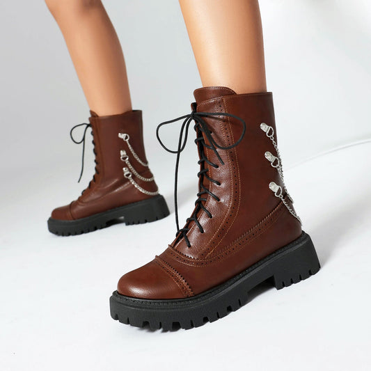 Women’s Chunky Heel Mid-Calf Dr. Style Boots Large Size Fall & Winter Boot