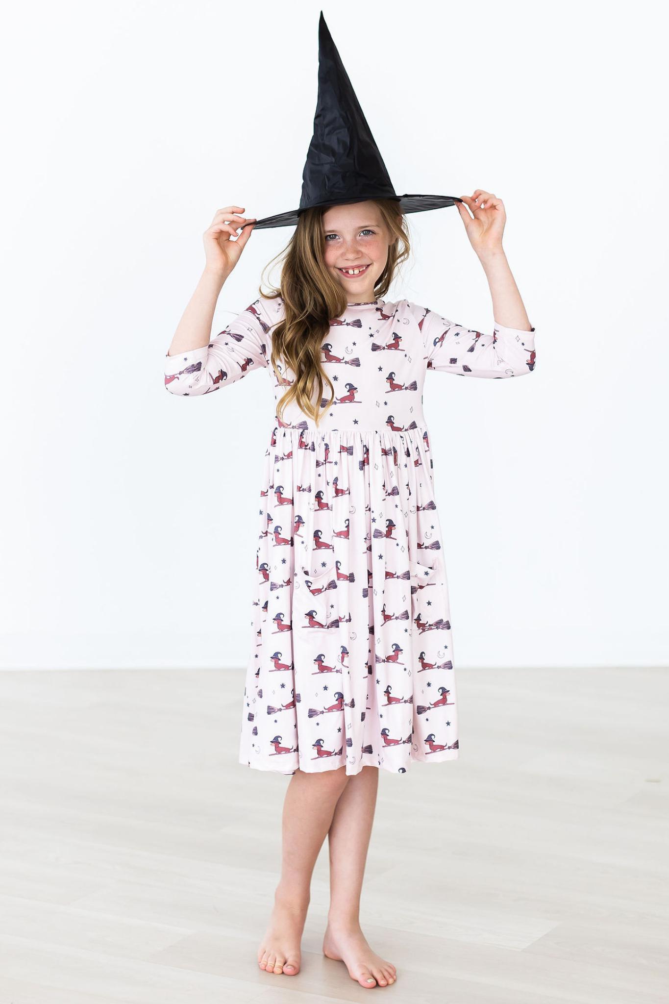 Happy Howl-oween Twirly 3/4 Sleeve Pocket Dress