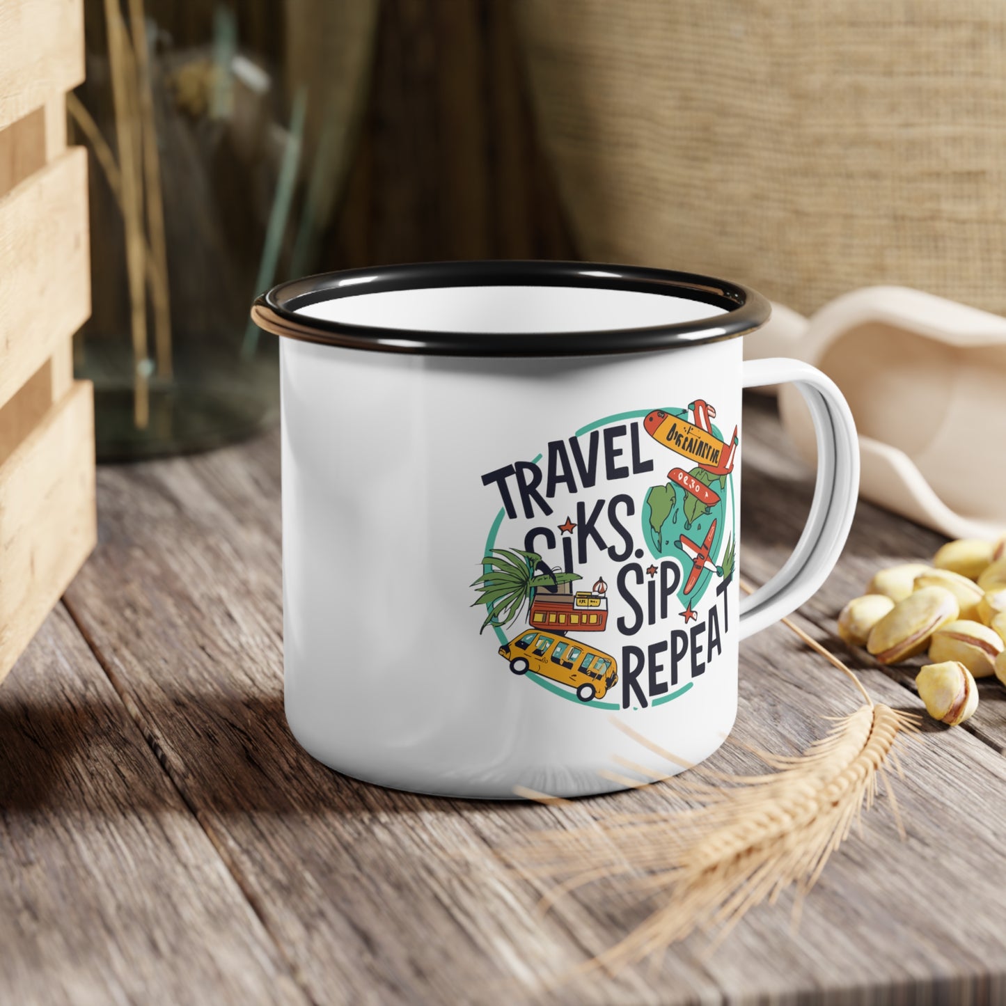 Enamel 12oz Camp Cup Travel Mug Unique Travel Sip Repeat