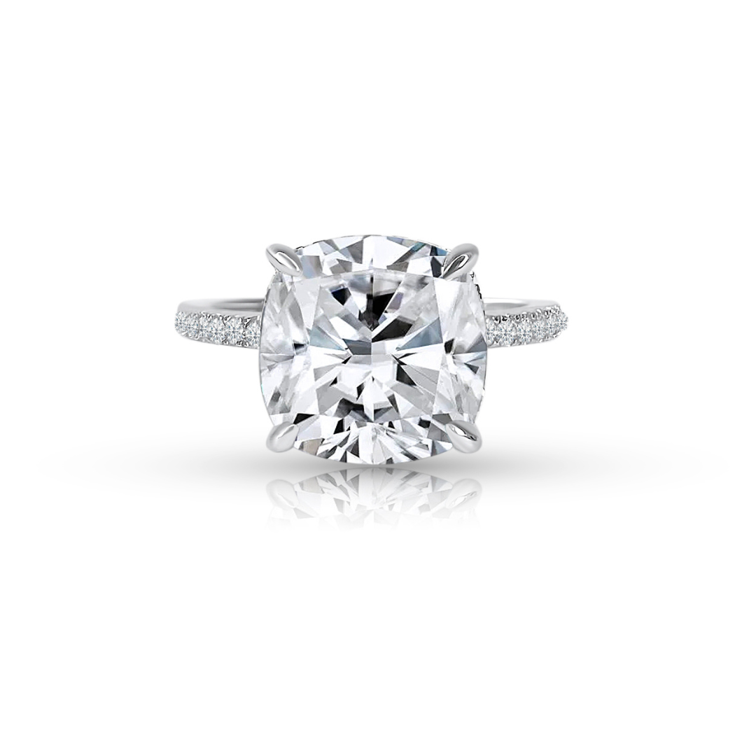 4.0ct Cushion Cut Moissanite Diamond Double Hidden Halo Engagement Ring