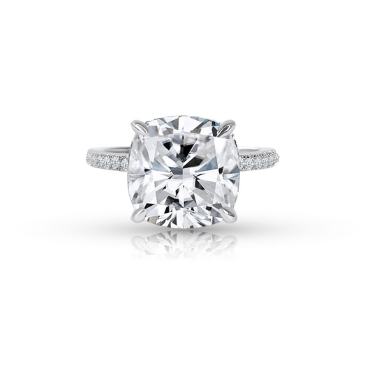 4.0ct Cushion Cut Moissanite Diamond Double Hidden Halo Engagement Ring